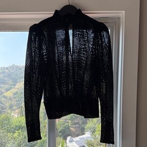 Sheer Black Velvet Long-Sleeve Blouse by Frame
